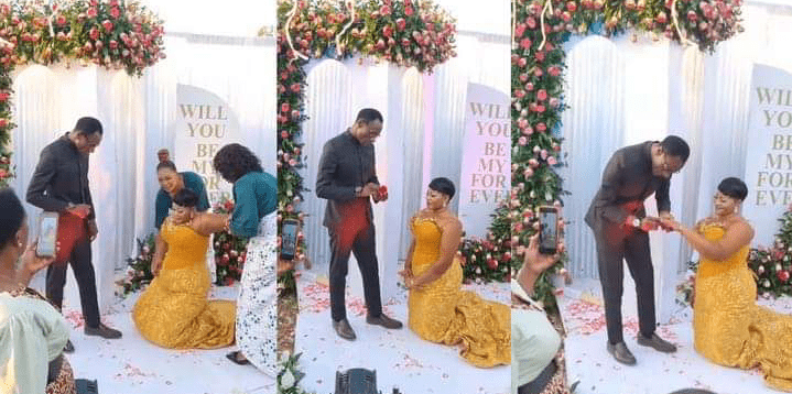 Lady goes viral after she went down on her knees to propose to her man proposed (VIDEO)